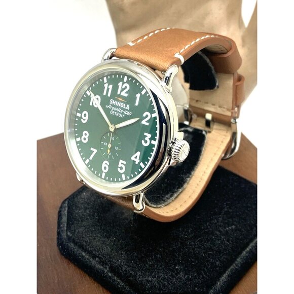 Shinola Men's Watch S0110000038 Runwell Quartz Green Dial Brown Leather 47mm - Picture 2 of 16